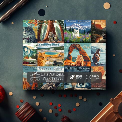 PICKFORU Cat 1000 Piece Puzzle for Adults, Vintage Funny Kitten Animal Jigsaw Puzzle, Challenging Difficult Retro Theme as Home Decor in Saudi Arabia