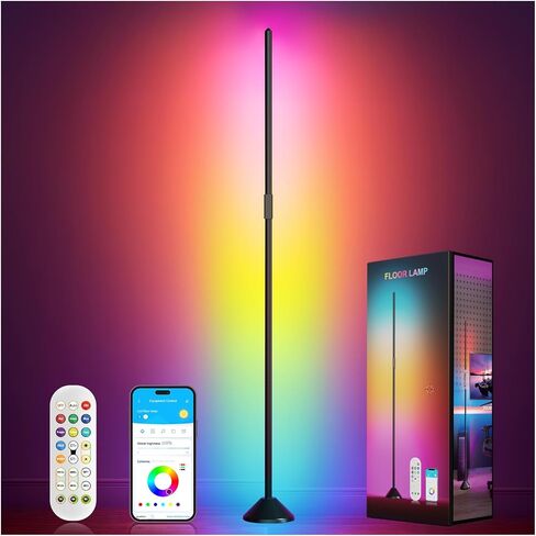 DAYBETTER Floor Lamp, LED BGRIC Smart Corner Lights, Standing Floor Lamps for Bedroom with APP and Remote, Music Sync and 16 Million Colors, Ambient Lighting for Home Decor(Black) in Kuwait