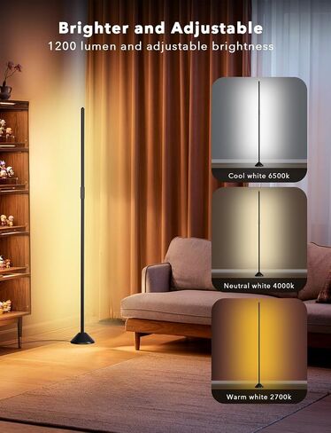 DAYBETTER Floor Lamp, LED BGRIC Smart Corner Lights, Standing Floor Lamps for Bedroom with APP and Remote, Music Sync and 16 Million Colors, Ambient Lighting for Home Decor(Black) in Kuwait