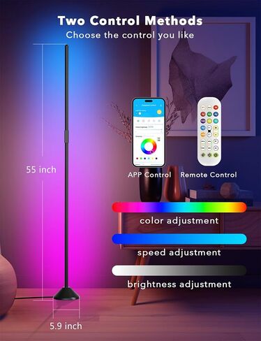 DAYBETTER Floor Lamp, LED BGRIC Smart Corner Lights, Standing Floor Lamps for Bedroom with APP and Remote, Music Sync and 16 Million Colors, Ambient Lighting for Home Decor(Black) in Kuwait