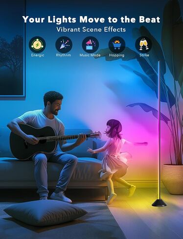 DAYBETTER Floor Lamp, LED BGRIC Smart Corner Lights, Standing Floor Lamps for Bedroom with APP and Remote, Music Sync and 16 Million Colors, Ambient Lighting for Home Decor(Black) in Kuwait