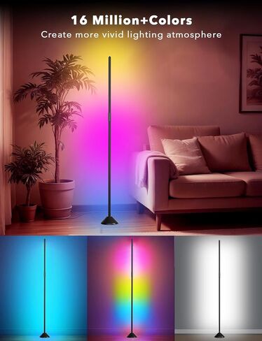 DAYBETTER Floor Lamp, LED BGRIC Smart Corner Lights, Standing Floor Lamps for Bedroom with APP and Remote, Music Sync and 16 Million Colors, Ambient Lighting for Home Decor(Black) in Kuwait