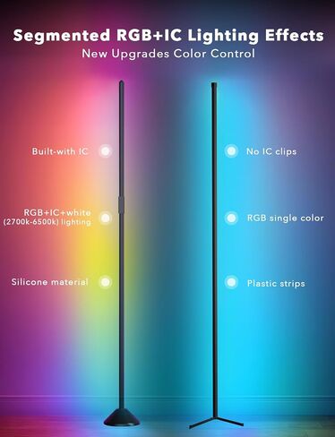 DAYBETTER Floor Lamp, LED BGRIC Smart Corner Lights, Standing Floor Lamps for Bedroom with APP and Remote, Music Sync and 16 Million Colors, Ambient Lighting for Home Decor(Black) in Kuwait