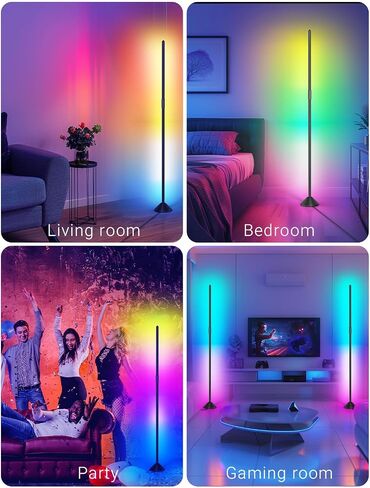 DAYBETTER Floor Lamp, LED BGRIC Smart Corner Lights, Standing Floor Lamps for Bedroom with APP and Remote, Music Sync and 16 Million Colors, Ambient Lighting for Home Decor(Black) in Kuwait