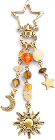 Sun and Moon Keychain Colorful Star Beads Gemstone Charm ، y2k exthetic presh Charm for Women ، Men ، Handbag and Backpack Decoration in Saudi Arabia