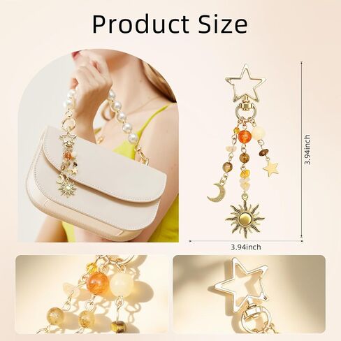 Sun and Moon Keychain Colorful Star Beads Gemstone Charm ، y2k exthetic presh Charm for Women ، Men ، Handbag and Backpack Decoration in Saudi Arabia