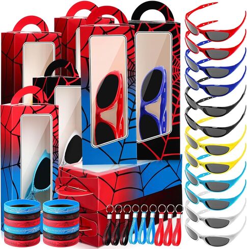 48 PCS Spider Birthday Party Supplies Favors Comphors تشمل 12 Spider Web Goodie Home Joxes 12 Sunglasses 12 Bracelet 12 Keychain لمستلزمات زخرفة حفلات الأزياء (RED) in Saudi Arabia