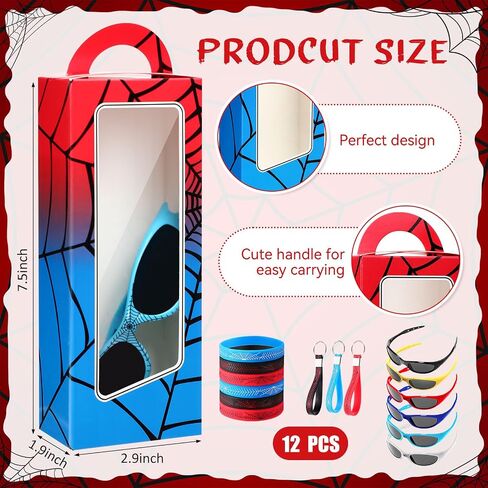 48 PCS Spider Birthday Party Supplies Favors Comphors تشمل 12 Spider Web Goodie Home Joxes 12 Sunglasses 12 Bracelet 12 Keychain لمستلزمات زخرفة حفلات الأزياء (RED) in Saudi Arabia