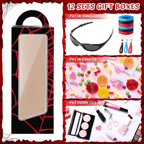 48 PCS Spider Birthday Party Supplies Favors Comphors تشمل 12 Spider Web Goodie Home Joxes 12 Sunglasses 12 Bracelet 12 Keychain لمستلزمات زخرفة حفلات الأزياء (RED) in Saudi Arabia