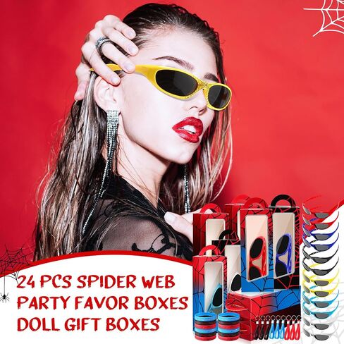 48 PCS Spider Birthday Party Supplies Favors Comphors تشمل 12 Spider Web Goodie Home Joxes 12 Sunglasses 12 Bracelet 12 Keychain لمستلزمات زخرفة حفلات الأزياء (RED) in Saudi Arabia