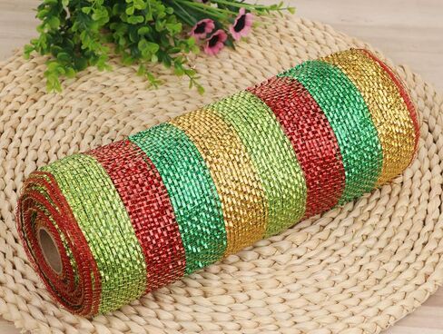 YYCRAFT 10 Yards 10 Inch Poly Mesh Ribbon Rolls Deluxe Wide Foil,Red/Lime in Kuwait