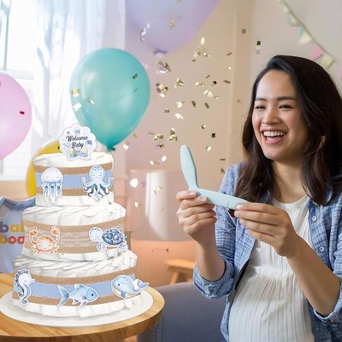 استحمام الطفل القصيرة موضوع ديكورات كعكة حفاضات ، عيد ميلاد ترحيب بوبرات الحفاضات الحفاضات اللوازم الأخضر ، وتشمل الشريط ، وبطاقات كعكة الحيوانات (حفاضات غير متضمنة) in Kuwait