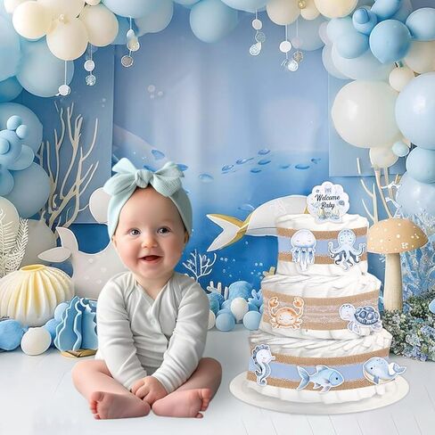 استحمام الطفل القصيرة موضوع ديكورات كعكة حفاضات ، عيد ميلاد ترحيب بوبرات الحفاضات الحفاضات اللوازم الأخضر ، وتشمل الشريط ، وبطاقات كعكة الحيوانات (حفاضات غير متضمنة) in Kuwait