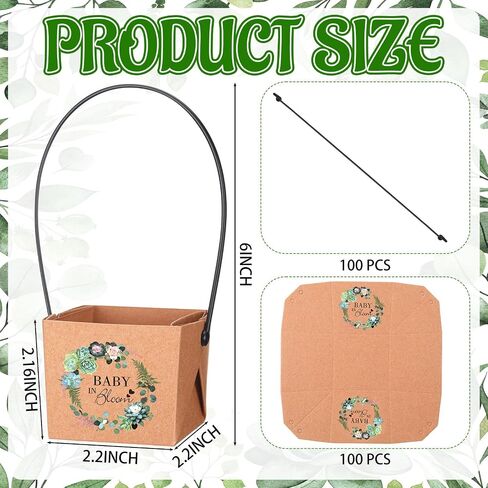 aliceset 100 pcs دع الحب ينمو غلافًا عصاريًا غبيًا ، حقيبة غلاف هدية عصارية مع مقبض بلاستيكي كرافت الورق ، مربع هدايا سلة طفل حفل زفاف ، لا تشمل وعاء النبات ， 2.2 × 2.1 × 2.1 بوصة in Kuwait