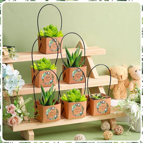 aliceset 100 pcs دع الحب ينمو غلافًا عصاريًا غبيًا ، حقيبة غلاف هدية عصارية مع مقبض بلاستيكي كرافت الورق ، مربع هدايا سلة طفل حفل زفاف ، لا تشمل وعاء النبات ， 2.2 × 2.1 × 2.1 بوصة in Kuwait