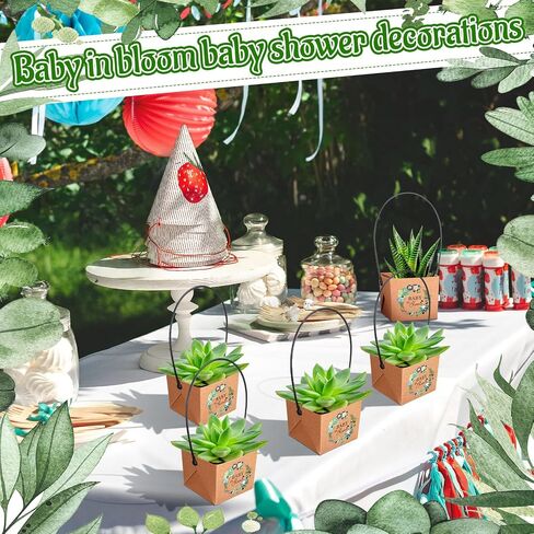 aliceset 100 pcs دع الحب ينمو غلافًا عصاريًا غبيًا ، حقيبة غلاف هدية عصارية مع مقبض بلاستيكي كرافت الورق ، مربع هدايا سلة طفل حفل زفاف ، لا تشمل وعاء النبات ， 2.2 × 2.1 × 2.1 بوصة in Kuwait