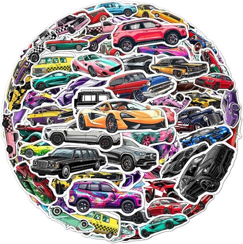 108PCS Super Car Stickers, Waterproof Racing Sports Car Vinyl Decals, Cool Vehicle Sticker Pack for Kids, Teens, Adults, Laptop, Skateboard, Helmet, Phone, Water Bottle, Party in Kuwait