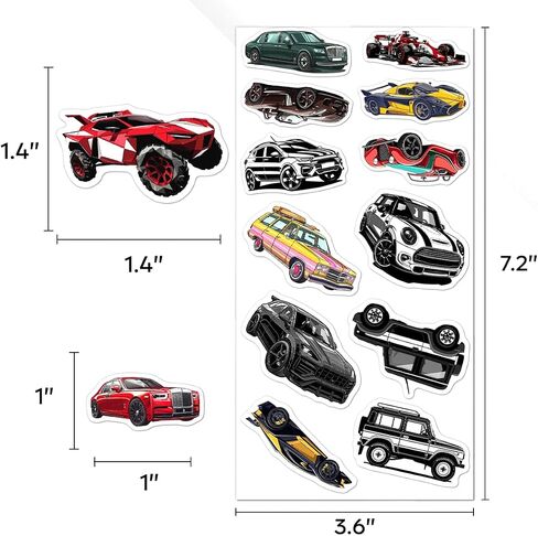 108PCS Super Car Stickers, Waterproof Racing Sports Car Vinyl Decals, Cool Vehicle Sticker Pack for Kids, Teens, Adults, Laptop, Skateboard, Helmet, Phone, Water Bottle, Party in Kuwait