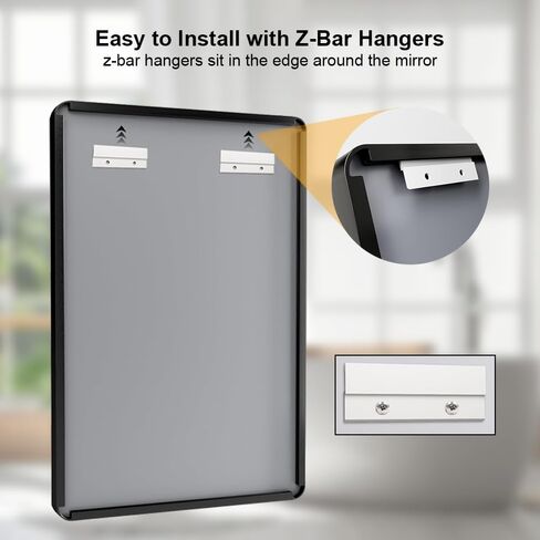 سوداء 22 × 30 بوصة مرآة معدنية مؤطرة للجدار ، مرآة مستطيلة مستديرة كبيرة ، مضادة للانتعاش ، والزجاج المقسى ، معلقة أفقيا أو عموديا in Saudi Arabia