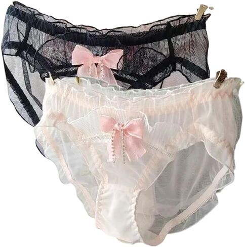 Women’s Underwear Cotton Panties Lace Ruffled Cute Lolita Kawaii Japanese Underwear 2 Pack Plus Size in Kuwait