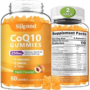 2 Pack CoQ10 Gummies, Plus Omega-3, Vitamin B3 and Zinc, Magnesium, 5X High Absorption Coenzyme Q10 Supplements, q10 for Boost Cellular Energy, Potent Antioxidant & Brain, Peach Flavor, 120 Cts in Kuwait