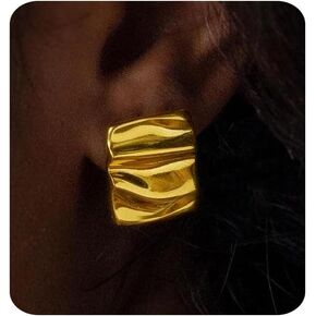 أقراط ذهبية مكتنزة للنساء العصرية 14 كيلو الذهب مطلي ببيان مسمار أقراط Hypoallergenic خفيفة الوزن مربع خمر موجة هدايا المجوهر in Kuwait