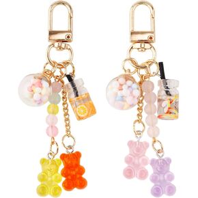 2pcs Bear Keychain ، Candy Color Macarons Bear Bear Ring Resin Cute Key Ring Accessories Kawaii Keychain Chain Carm Charm for Women Girls Christmas Car Decor in Kuwait
