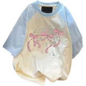 Women Kawaii Japanese Oversized Shirt Bow Graphic Tees Cartoon Baggy Tops Y2K Teen Girl Plus Size Shirts in Saudi Arabia
