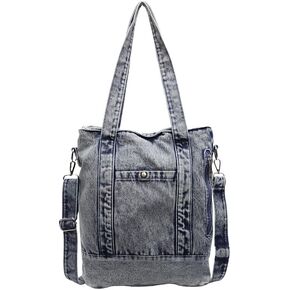 Denim Tote Bag for Women Vintage Casual Handbag Simple Shoulder Purse with Top Handles Retro Style Everyday Carryall in Saudi Arabia