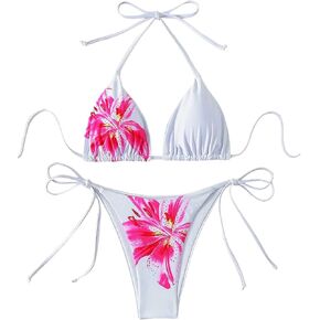 Verdusa Women's 2 Piece Floral Halter Triangle Bikini Sets Backless Self Tied Swimsuit Bathing Suits in Saudi Arabia