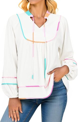 Cicy Bell Womens Long Sleeve Peplum Tops Flowy Babydoll Blouses Cute Loose Fit V Neck Shirts in Saudi Arabia