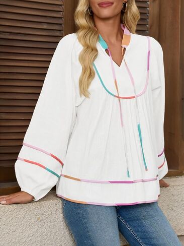 Cicy Bell Womens Long Sleeve Peplum Tops Flowy Babydoll Blouses Cute Loose Fit V Neck Shirts in Saudi Arabia