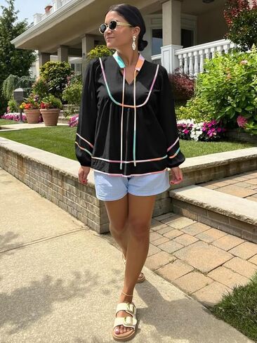 جرس Cicy Womens Long Sleeve Peplum Tops Flowy Babydoll Blouses لطيف فضفاضة in Kuwait