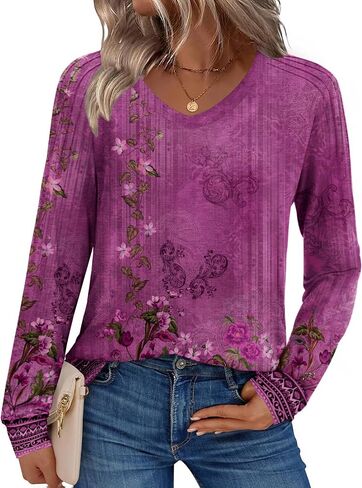Zeagoo Long Sleeve Womens Tops V Neck Tunic Blouses Pleated Casual Shirts Fall Dressy Casual Loose Work Clothes 2025 in Kuwait