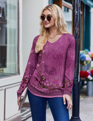 Zeagoo Long Sleeve Womens Tops V Neck Tunic Blouses Pleated Casual Shirts Fall Dressy Casual Loose Work Clothes 2025 in Kuwait