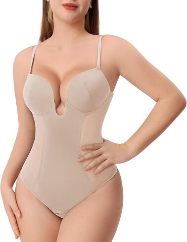 Thong Shapewear for Women Tummy Control Low Back U Plunge Backless Body Shaper Bra Faja with Open Crotch Bodysuit in Kuwait