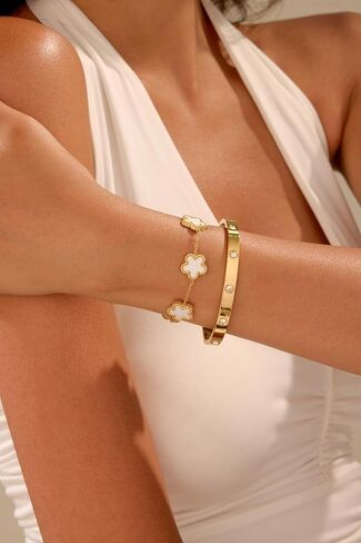 18K Gold Plated Clover Bracelet Love bangle Set for Women - Stack Friendship Bracelet Lucky Link Bracelets Jewelry Gifts Trendy for Women in Kuwait