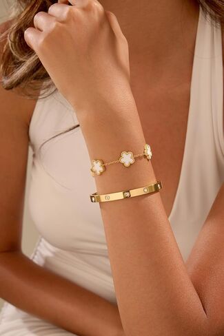 18K Gold Plated Clover Bracelet Love bangle Set for Women - Stack Friendship Bracelet Lucky Link Bracelets Jewelry Gifts Trendy for Women in Kuwait