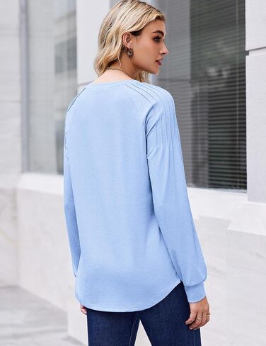 Zeagoo Long Sleeve Womens Tops V Neck Tunic Blouses Pleated Casual Shirts Fall Dressy Casual Loose Work Clothes 2025 in Kuwait
