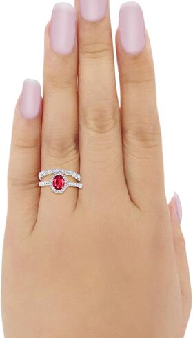 Blue Apple Co. Halo 2-Piece Art Deco Wedding Engagement Bridal Set Ring Band Oval Round Simulated Cubic Zirconia 925 Sterling Silver Choose Color in Saudi Arabia