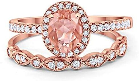 Blue Apple Co. Halo 2-Piece Art Deco Wedding Engagement Bridal Set Ring Band Oval Round Simulated Cubic Zirconia 925 Sterling Silver Choose Color in Saudi Arabia