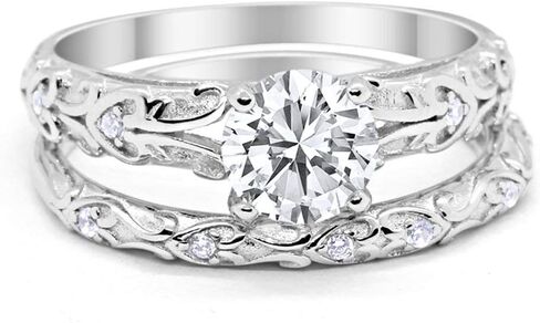 Blue Apple Co. Art Deco من قطعتين مشاركة الزفاف مجموعة الزفاف جولة Zirconia Cubic 925 Sterling Silver اختر اللون in Kuwait