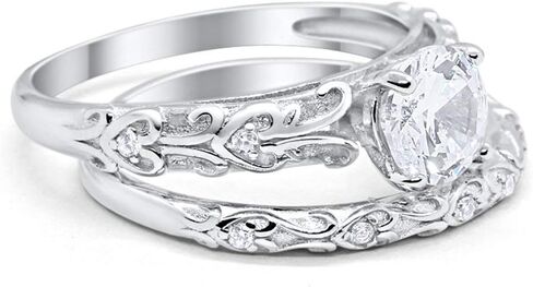 Blue Apple Co. Art Deco من قطعتين مشاركة الزفاف مجموعة الزفاف جولة Zirconia Cubic 925 Sterling Silver اختر اللون in Kuwait