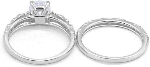 Blue Apple Co. Art Deco من قطعتين مشاركة الزفاف مجموعة الزفاف جولة Zirconia Cubic 925 Sterling Silver اختر اللون in Kuwait