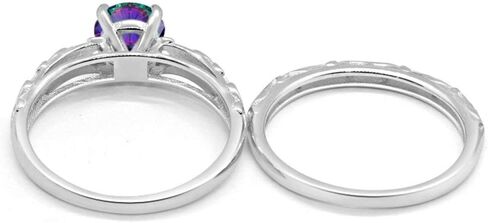 Blue Apple Co. Art Deco Two Piece Wedding Engagement Bridal Set Round Cubic Zirconia 925 Sterling Silver Choose Color in Saudi Arabia