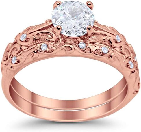 Blue Apple Co. Art Deco من قطعتين مشاركة الزفاف مجموعة الزفاف جولة Zirconia Cubic 925 Sterling Silver اختر اللون in Kuwait
