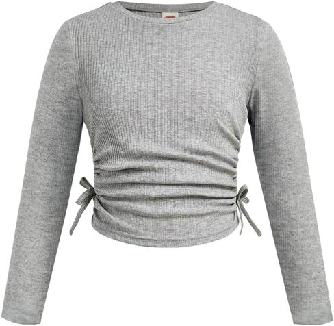 Yesfashion Girls' Clothing Sets Casual Crew Neck Long Sleeve Fitted Ruched Top and Flared Leggings Pants Set in Saudi Arabia