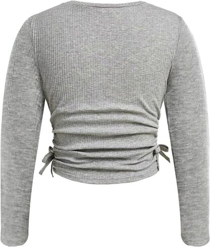Yesfashion Girls' Clothing Sets Casual Crew Neck Long Sleeve Fitted Ruched Top and Flared Leggings Pants Set in Saudi Arabia