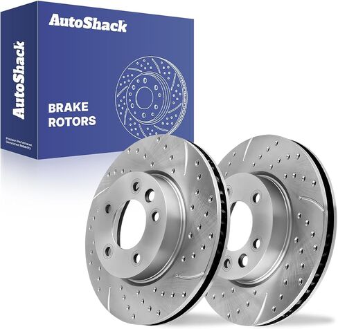 AutoShack Pair of 2 Front Drilled and Slotted Brake Rotors Silver Driver and Passenger Side Replacement for 2004-2017 VW Touareg 2003-2006 2008-2010 Porsche Cayenne 3.0L 3.6L 4.8L V6 AWD PR44239DSZPR in Saudi Arabia