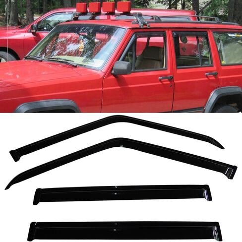 IKON MOTORSPORTS Window Visor Compatible with 1984-2001 Jeep Cherokee, Slim Style Acrylic Smoke Tinted & Semi-Transparent in Saudi Arabia